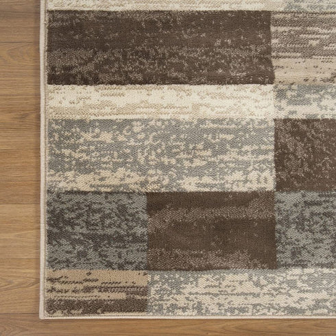 12' Beige Slate Gray And Brown Patchwork Runner Rug
